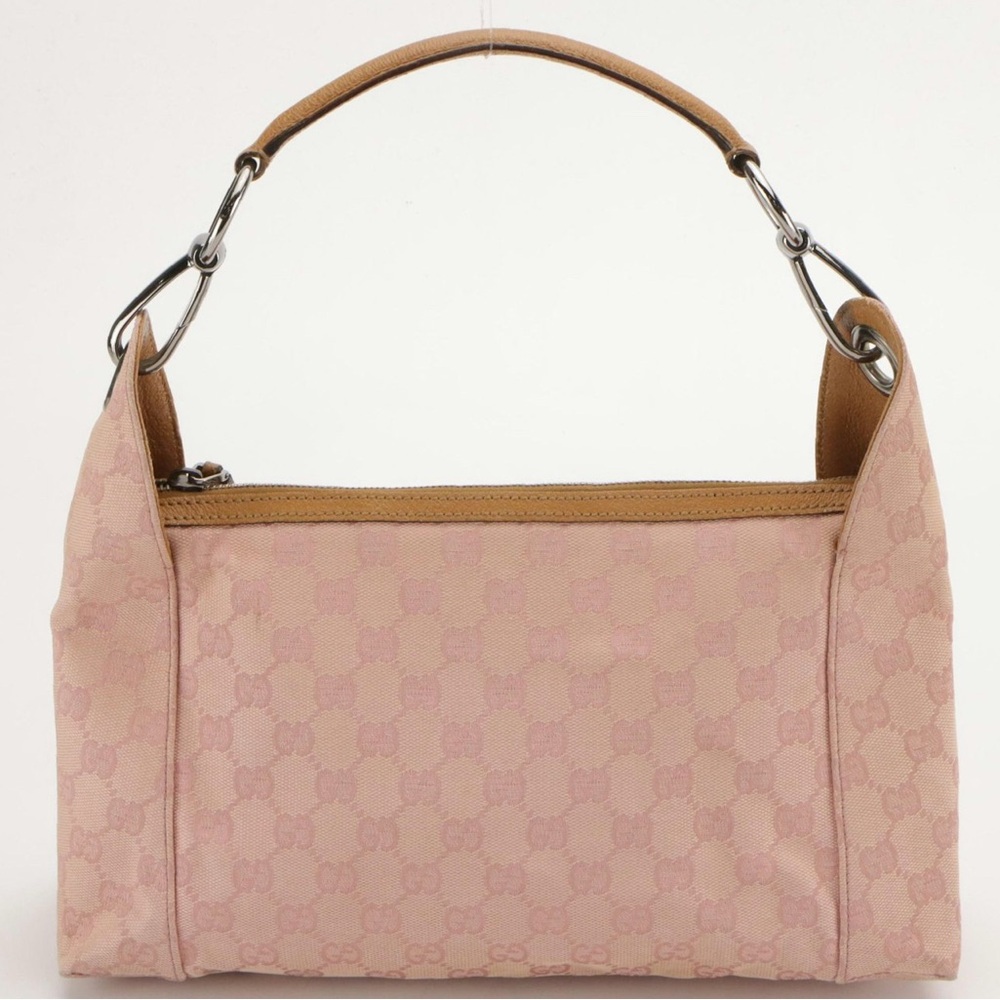 Gucci Horsebit Strap Hobo Shoulder Bag in Pink GG Canvas and Brown Leather - Picture 5 of 10